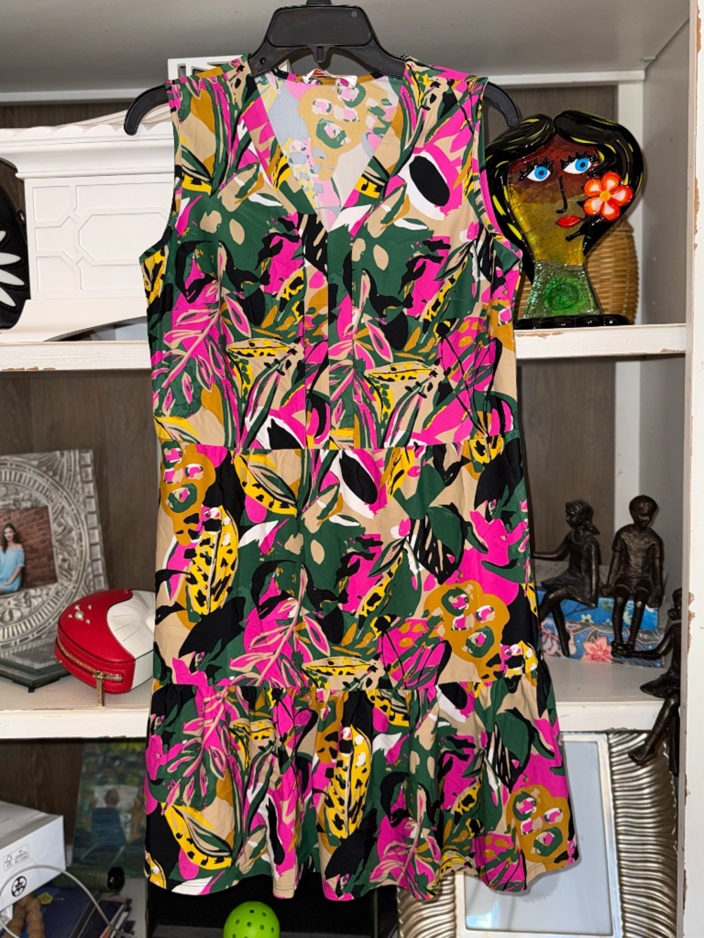 Jude Connally Medium M floral tiered ruffled dress Ali jungle v neck - Picture 2 of 4